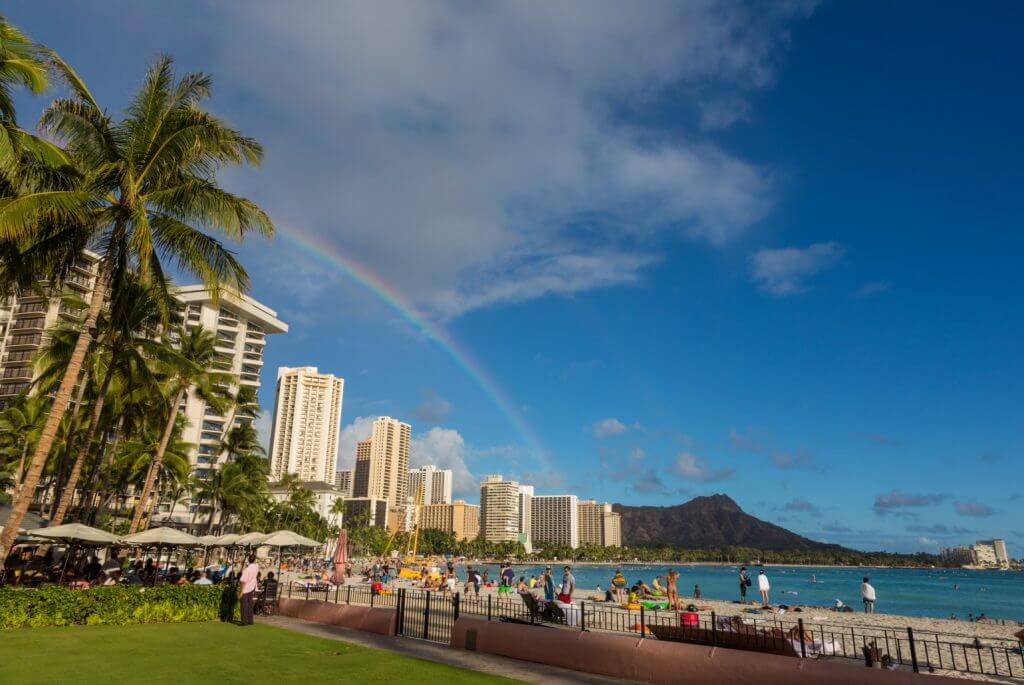 One of my biggest Oahu travel tips is to stay in Waikiki if it's your first trip. Image of Waikiki Beach, Oahu, Hawaii