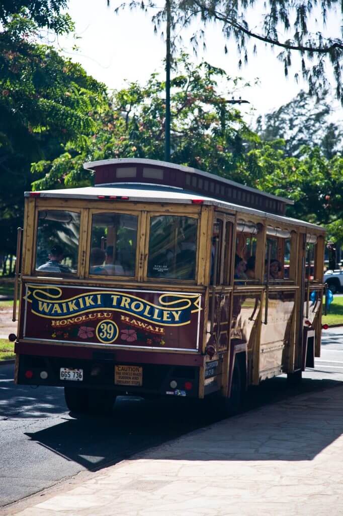 The Waikiki Trolley is an easy way to get around Waikiki on Oahu with kids