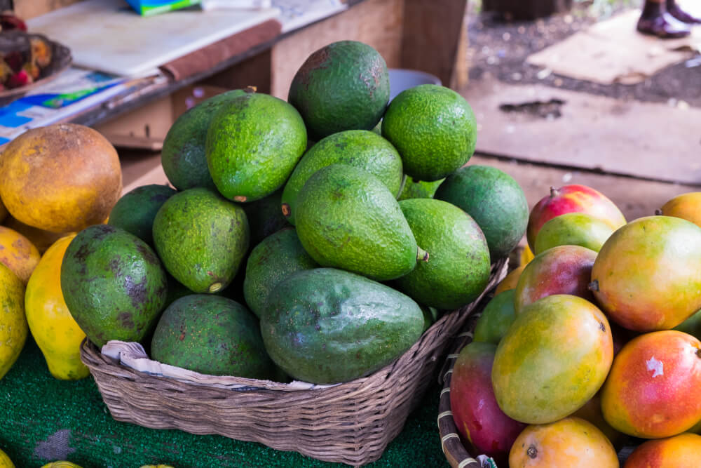 Hawaii on a Budget: How to Cook While on Vacation in Hawaii, tips featured by top Hawaii travel blog, Hawaii Travel With Kids: Hawaii farmers markets are a great place to get fresh produce, like these avocadoes and mangoes, at discount prices