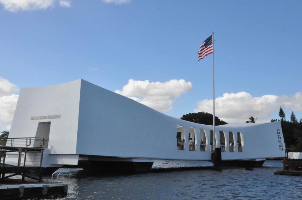 Find out how to book a Private Pearl Harbor Tour by top Hawaii blog Hawaii Travel with Kids. Image of the USS Arizona Memorial.