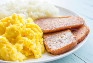Best Breakfasts in Kauai featured by top Hawaii blog, Hawaii Travel with Kids: Spam and eggs is one of the items you'll find at these Kauai breakfast spots