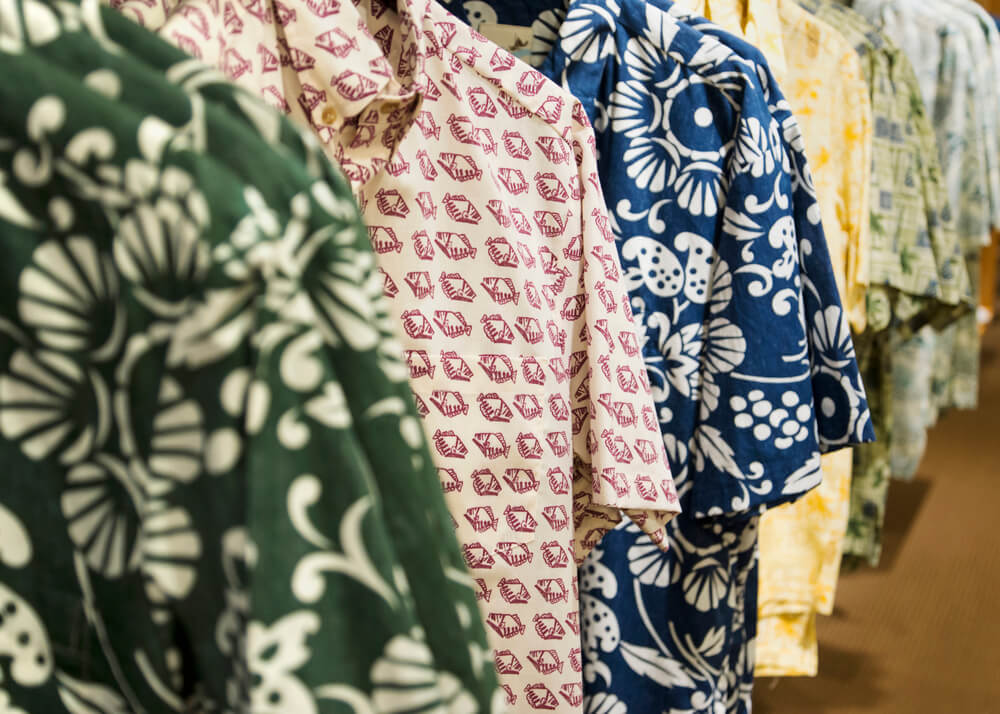 short sleeve Aloha shirts for sale in a department store