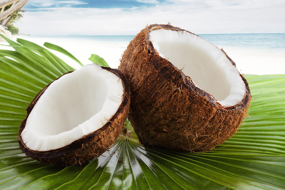 Coconut sliced in half