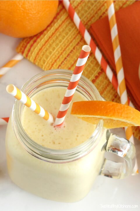 Hawaiian Tropical Smoothie Recipes to Make at Home featured by top Hawaii blog, Hawaii Travel with Kids: Pineapple Orange Creamsicle Smoothies Recipe {www.TwoHealthyKitchens.com}