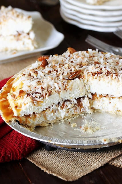 Frozen Coconut Caramel Pie Image 61 Delicious Coconut Dessert Recipes Perfect for Summer featured by top Hawaii blog, Hawaii Travel with Kids: Frozen Coconut Caramel Pie Image