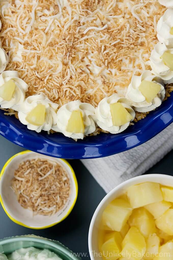61 Delicious Coconut Dessert Recipes Perfect for Summer featured by top Hawaii blog, Hawaii Travel with Kids: No Bake Pineapple Coconut Cream Pie