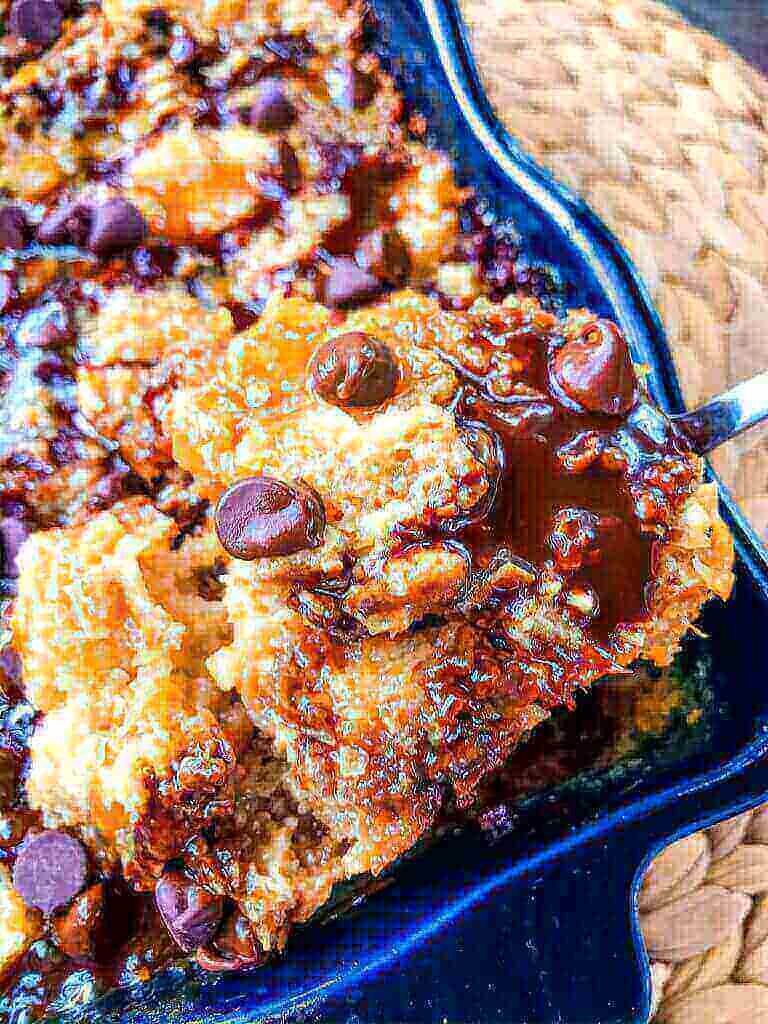  61 Delicious Coconut Dessert Recipes Perfect for Summer featured by top Hawaii blog, Hawaii Travel with Kids:Samoa Bread Pudding is full of Samoa Girl Scout Cookie flavors of caramel, chocolate, and coconut in a simple dessert recipe. #girlscoutcookies #samoas #breadpudding