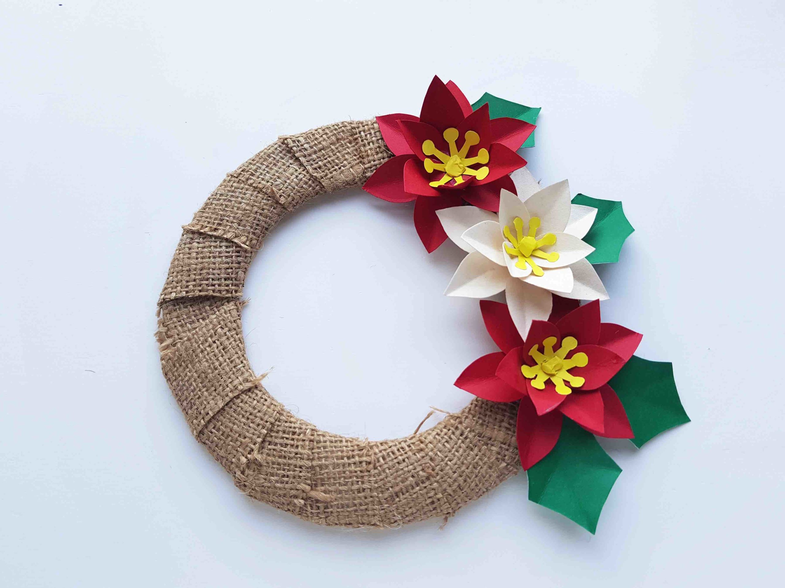 Hawaiian Christmas Decorations: How to Make a Poinsettia Wreath, a step by step tutorial featured by top Hawaii blog, Hawaii Travel with Kids.