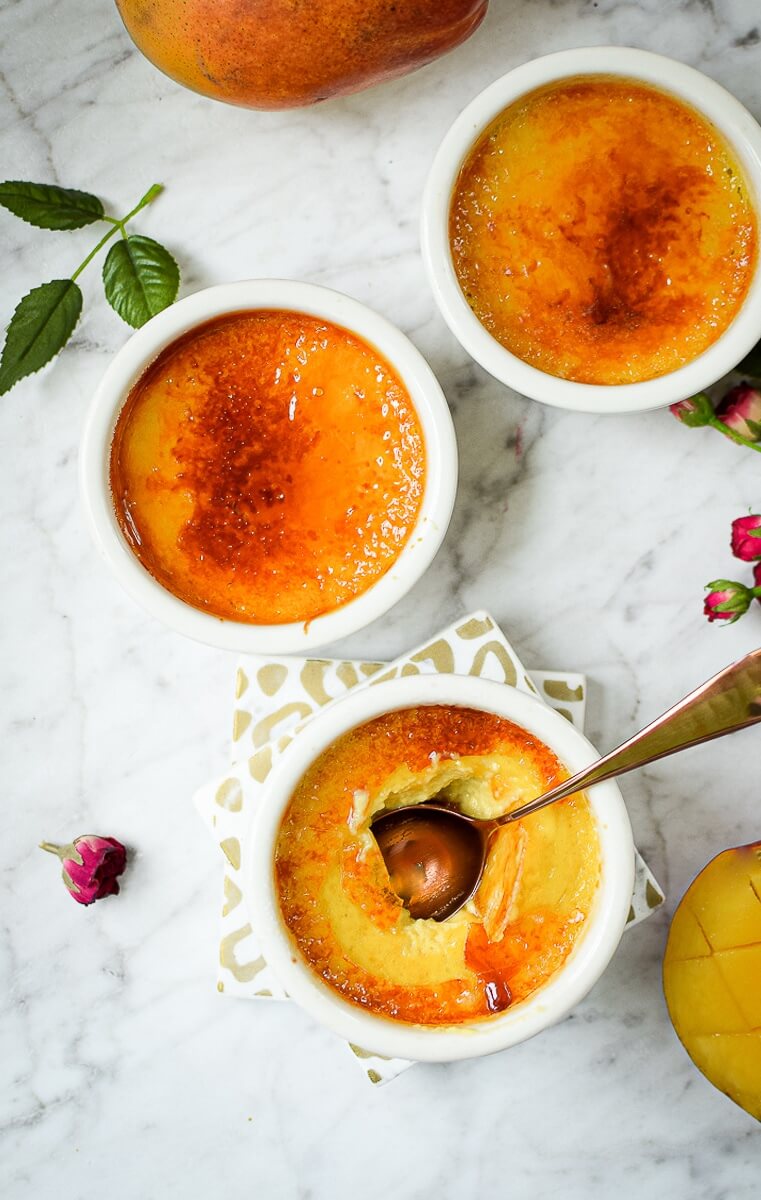 Best Mango dessert recipes by top Hawaii blog Hawaii Travel with Kids: Dairy-Free-Mango-Creme-Brulee-Emily-Kyle