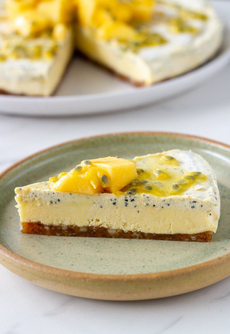 Best Mango dessert recipes by top Hawaii blog Hawaii Travel with Kids: This raw mango and passionfruit cheesecake is the perfect summer raw dessert. Made with three amazing ingredients - macadamias, mango and passionfruit, this dessert is simply irresistible.