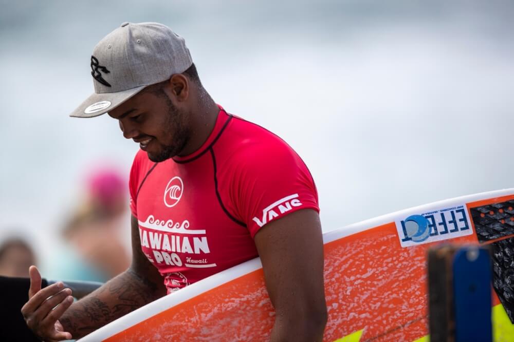 Oahu Surfing On The North Shore, a complete guide featured by top Hawaii blog, Hawaii Travel with Kids: Weslley Dantas at the Hawaiian Pro in Haleiwa. Photo credit: WSL/Heff