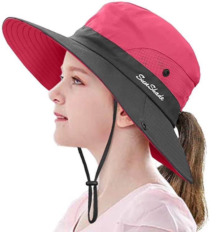 Aosijia 3 Pack Kids Girls Ponytail Summer Sun Hat Mesh Wide Brim