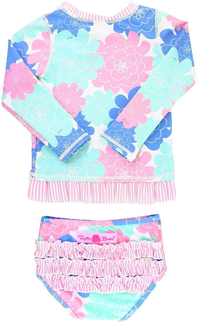 Top 10 Best Kids Rash Guard for Hawaii featured by top Hawaii blogger, Hawaii Travel with Kids: RuffleButts Girls Rash Guard 2-Piece Swimsuit Set - Long Sleeve Bikini with UPF 50+ Sun Protection