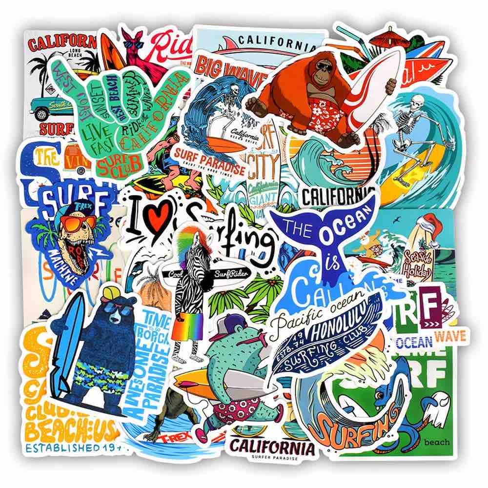 Hawaii Surfing Gifts featured by top Hawaii blog, Hawaii Travel with Kids: surfing stickers