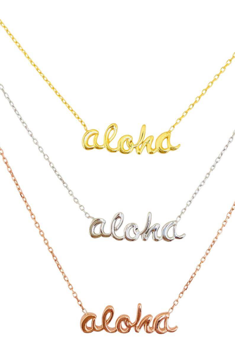 Hawaii Gift Ideas for the Holidays featured by top Hawaii blog, Hawaii Travel with Kids: Aloha Necklace Sterling Silver Aloha NecklaceGold Aloha image 0