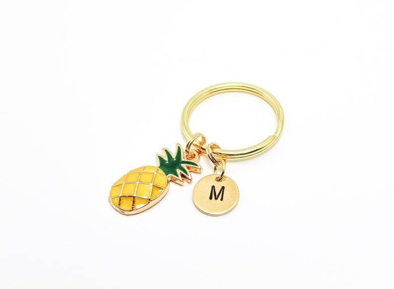 Cute Pineapple Gifts from Etsy featured by top Hawaii blog, Hawaii Travel with Kids: Dainty Pineapple Keyring Pineapple Keychain Pineapple Gift image 0