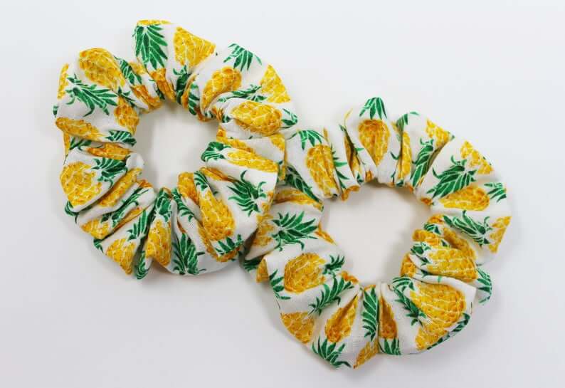 Cute Pineapple Gifts from Etsy featured by top Hawaii blog, Hawaii Travel with Kids: Pineapple Print Hair Scrunchie Scrunchy Top Knot Hair Tie image 0