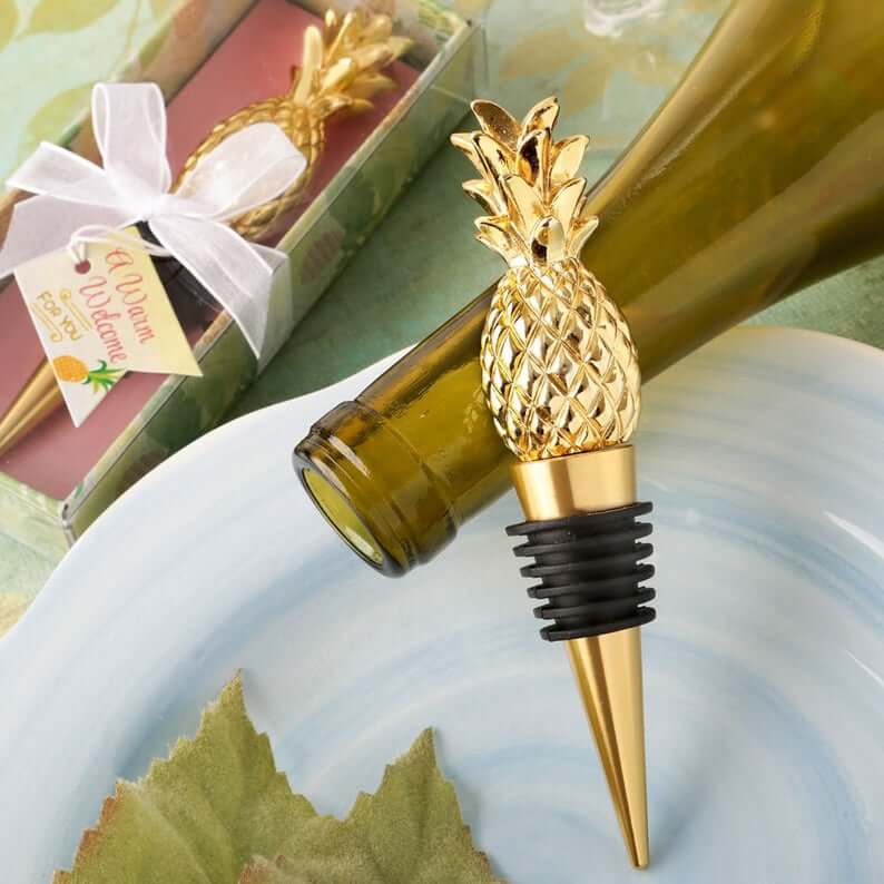 Cute Pineapple Gifts from Etsy featured by top Hawaii blog, Hawaii Travel with Kids: Pineapple Gold Bottle Stopper Favor Gold Pineapple Stopper image 0
