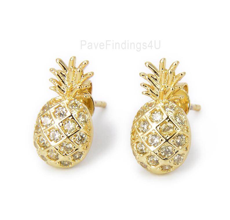 Cute Pineapple Gifts from Etsy featured by top Hawaii blog, Hawaii Travel with Kids: Gold Pineapple Stud Earrings Pineapple Earrings Fruit image 0