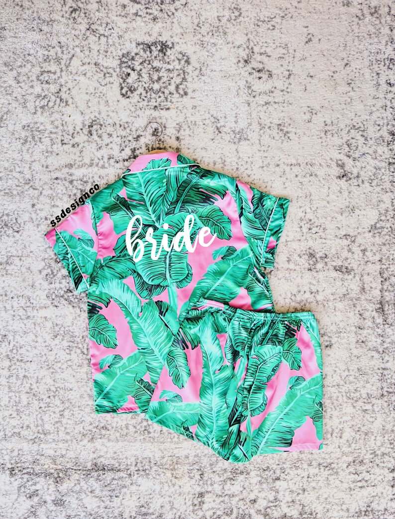 Hawaii Surfing Gifts featured by top Hawaii blog, Hawaii Travel with Kids: custom pajama set banana leaf pajama set monogram pajamas image 7