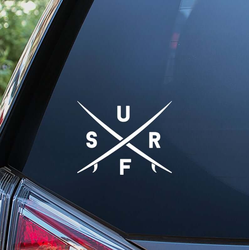 Hawaii Surfing Gifts featured by top Hawaii blog, Hawaii Travel with Kids: Surf Sticker For Car Window Bumper or Laptop. Free Shipping image 0