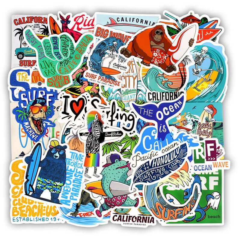 Hawaii Surfing Gifts featured by top Hawaii blog, Hawaii Travel with Kids: 50 PCS Summer Surfing Stickers Beach Travel Graffiti Surf image 0