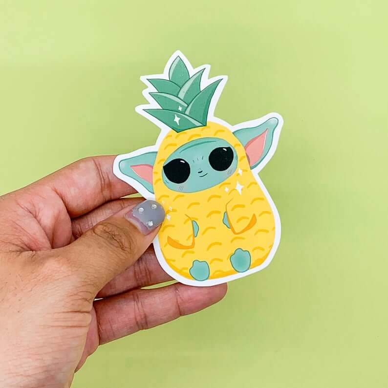 Cute Pineapple Gifts from Etsy featured by top Hawaii blog, Hawaii Travel with Kids: Baby Yoda Pineapple Sticker Die cut sticker hydroflask image 0