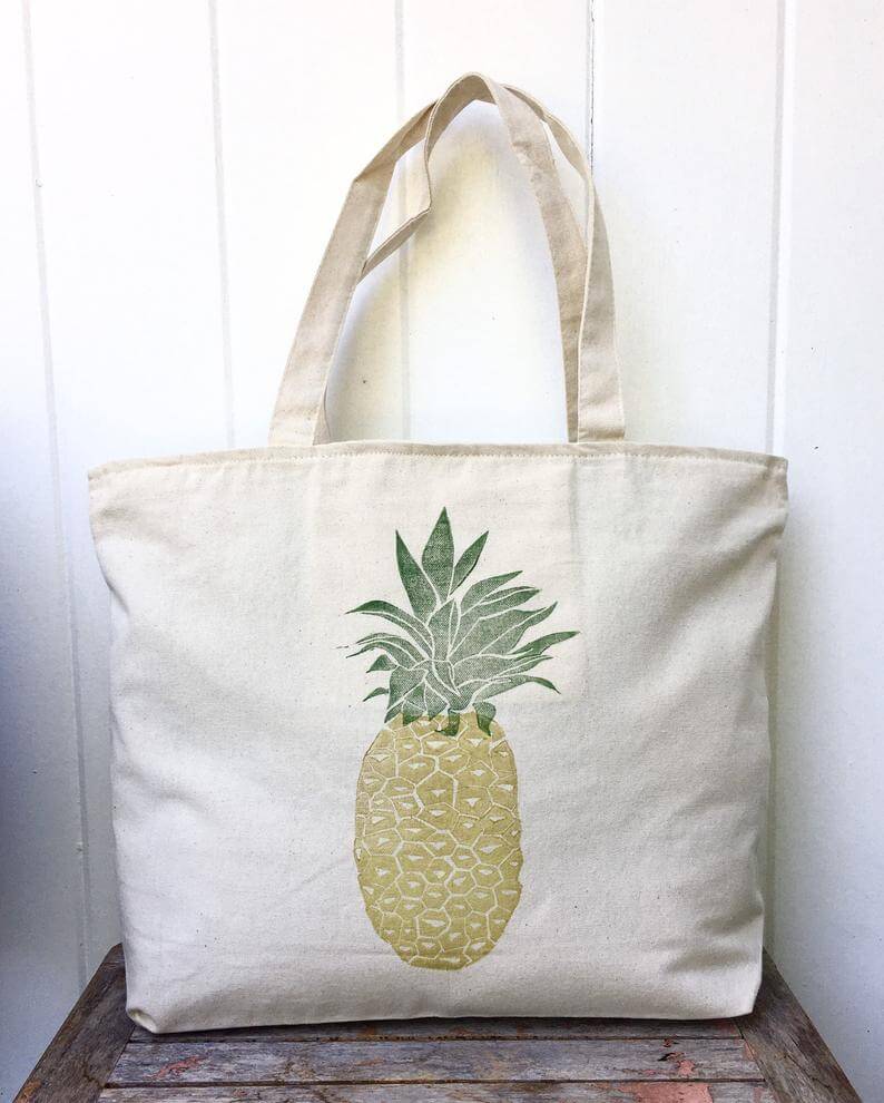 Cute Pineapple Gifts from Etsy featured by top Hawaii blog, Hawaii Travel with Kids: Large zipper tote pineapple tote overnight bag Tote bag image 0