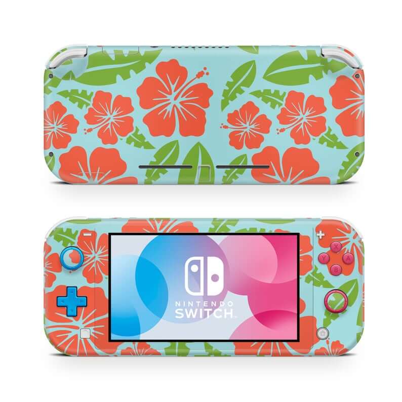 Hawaiian toys and Hawaiian gifts for kids by top Hawaii blogger Hawaii Travel with Kids: Tropical Red Hibiscus Nintendo Switch Lite Wrap Skin image 0