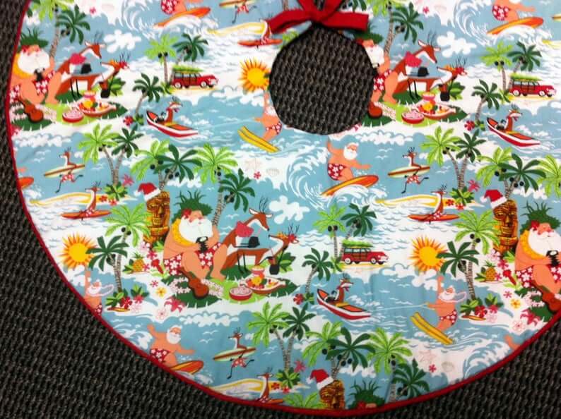 Best Hawaiian Christmas Decorations featured by top Hawaii blogger, Hawaii Travel with Kids: Add some Hawaiian Christmas decorations to your home this holiday season with these top Hawaii Christmas decorations ideas from top Hawaii blog Hawaii Travel with Kids. Image of Hawaii Christmas Tree Skirt
