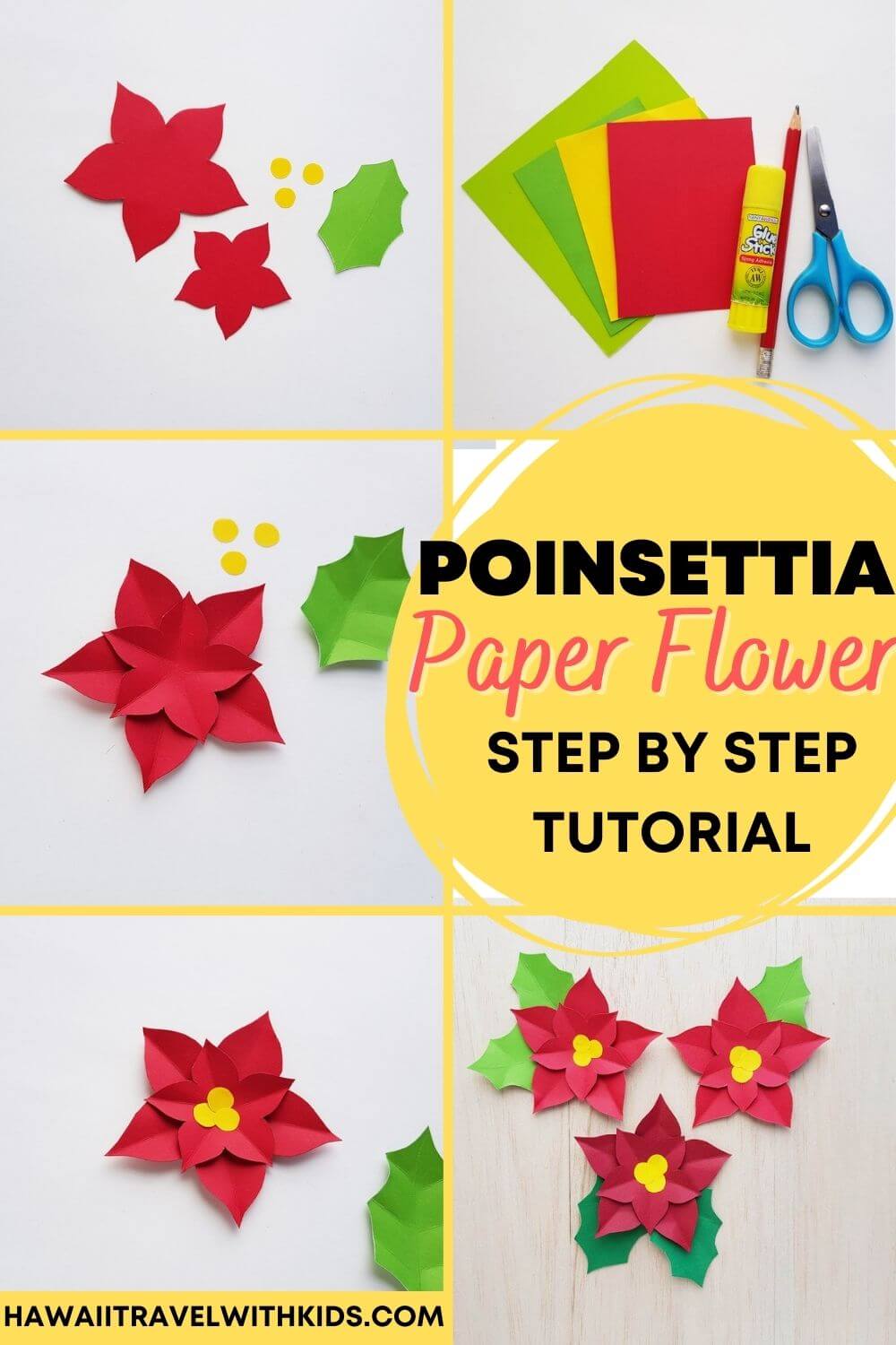 How to Make a Paper Poinsettia Craft, a tutorial featured by top Hawaii blog, Hawaii Travel with Kids.