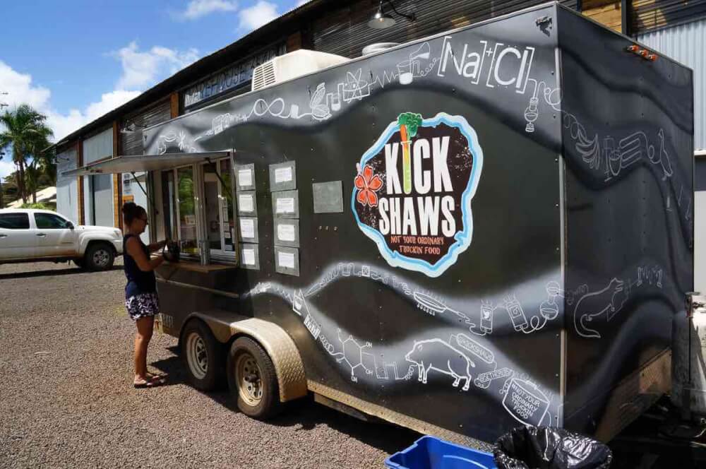 Find out the best Kauai food trucks to try on your next Kauai vacation. Image of Kickshaw's food truck in Lawai