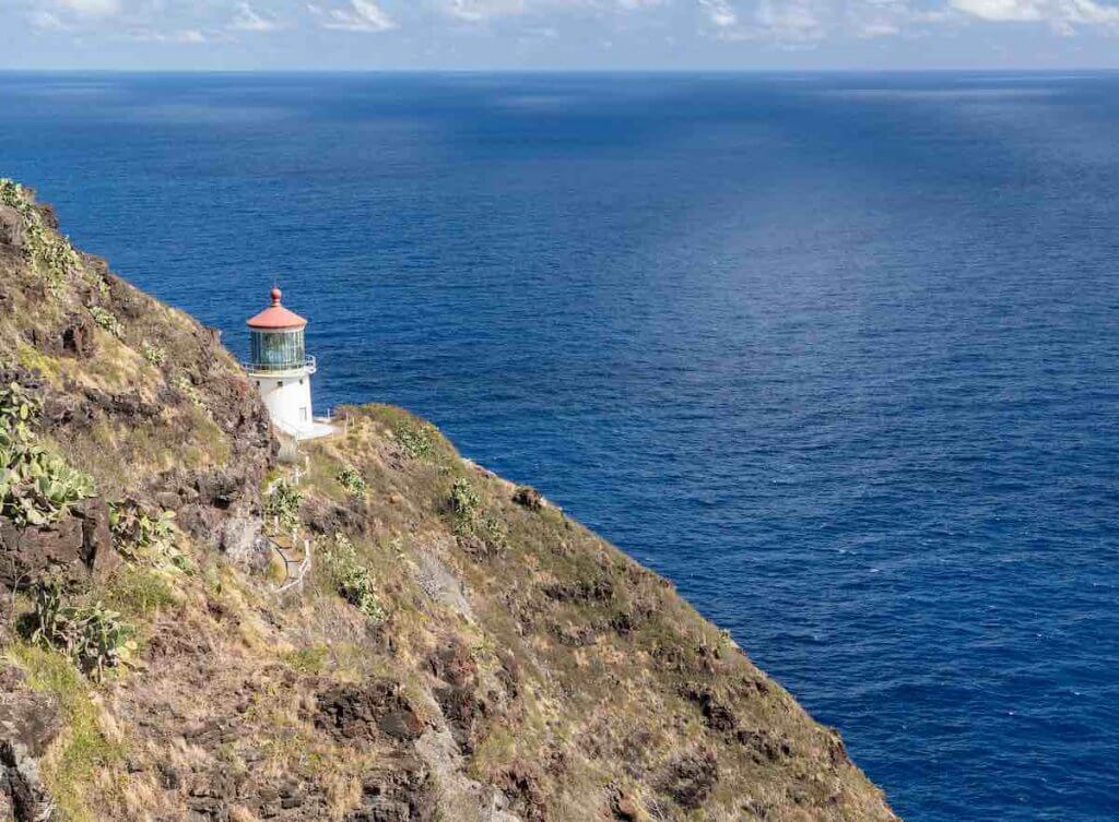 Image of a little lighthouse as part of the Makapuu Point Lighthouse Trail, one of the best kid friendly hikes on Oahu.