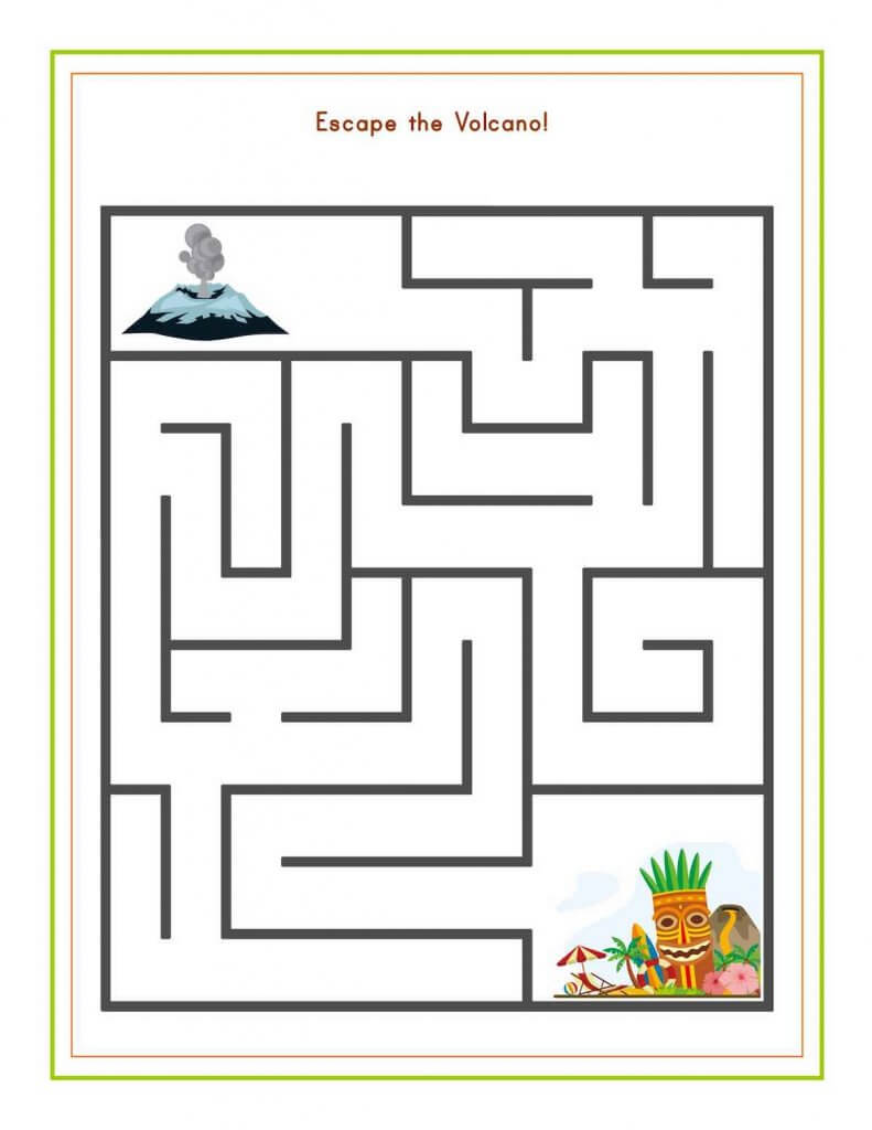 Download these free Hawaiian worksheets for kids from top Hawaii blog Hawaii Travel with Kids. Image of a Hawaii maze.