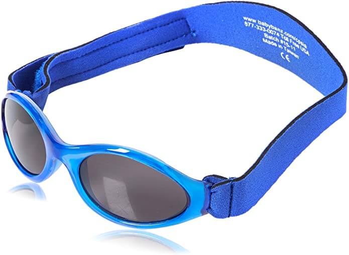 Image of blue sunglasses for babies with a band.