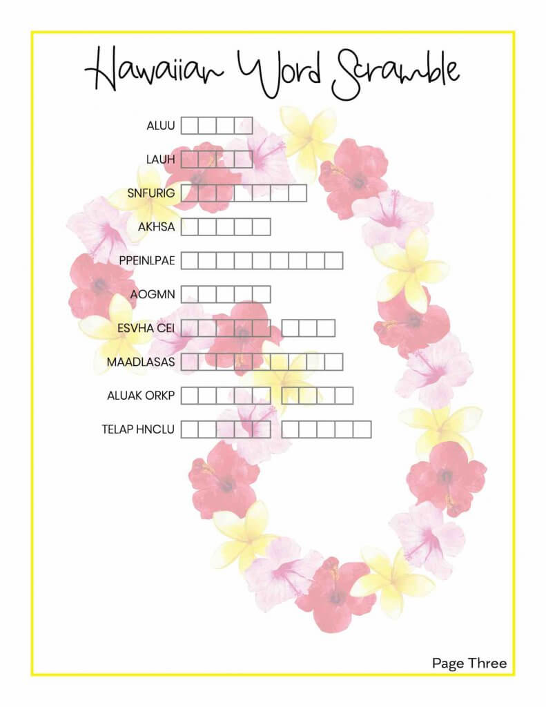 Hawaii Word Search And Word Scramble Printables For Kids Hawaii Travel With Kids