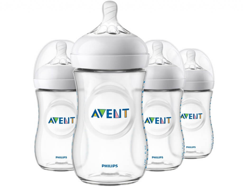 Image of 4 Philip Avent baby bottles.