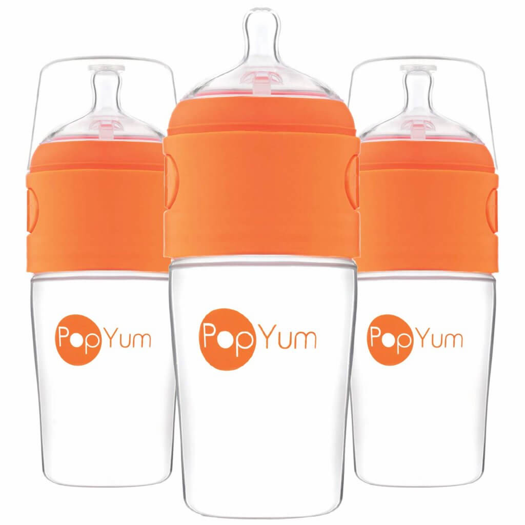 Image of 3 orange baby bottles by PopYum.