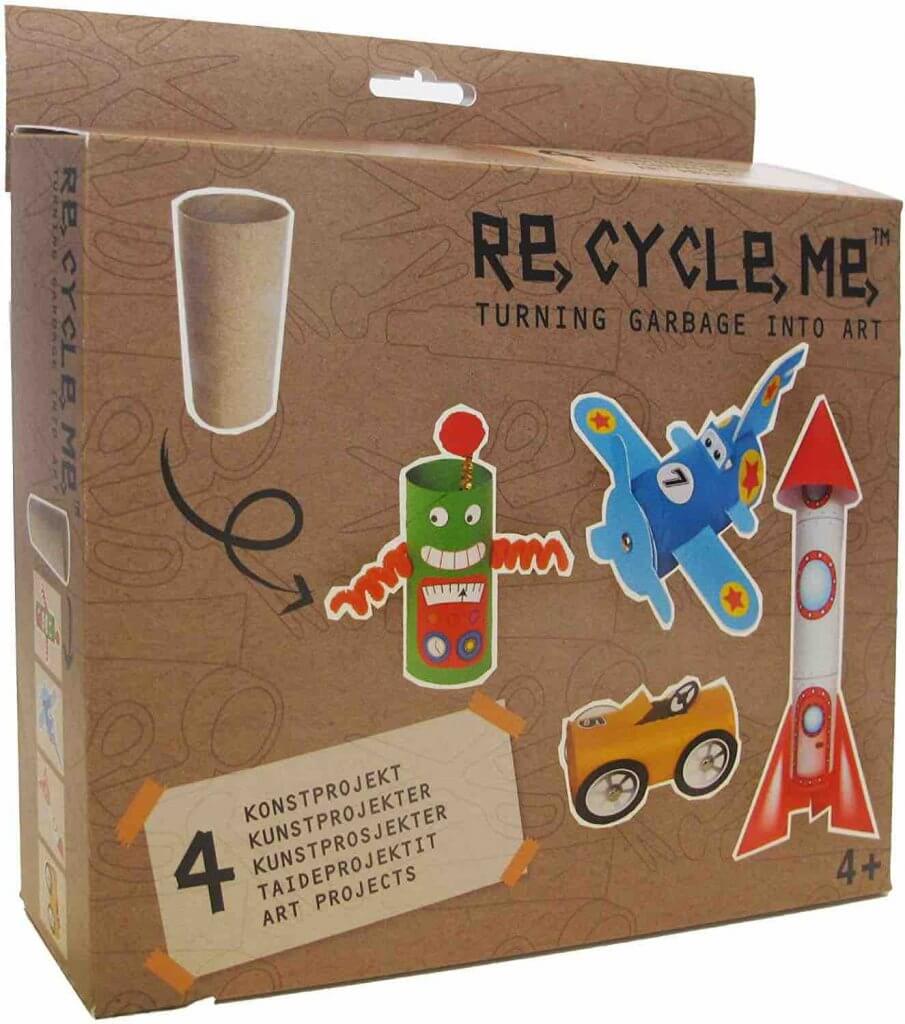 These recycled craft kits are a fun, zero waste essential for kids. Image of a ReCycleMe craft kit for kids.