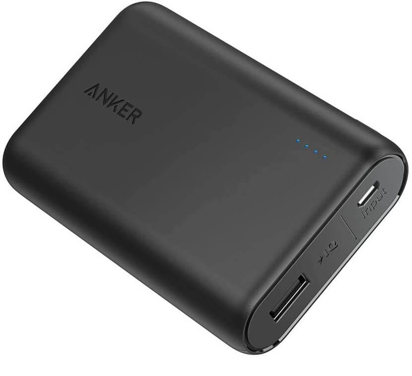 Don't forget portable battery chargers in your Hawaii carry on bag. Image of a black portable battery pack.