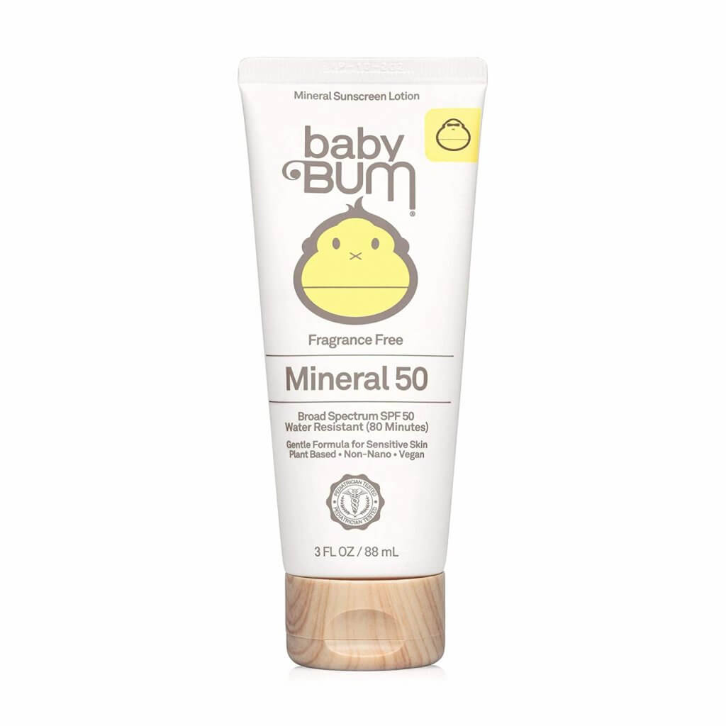 Baby Bum is one of the best sunscreens for babies traveling to Hawaii. Image of Baby Bum mineral sunscreen for babies.