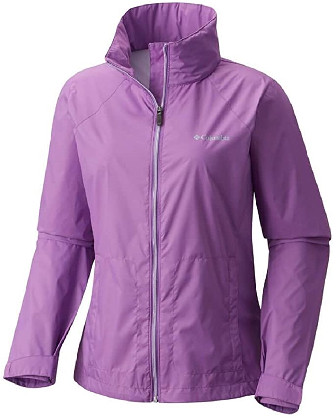 Don't forget to include a jacket on your Kauai packing list. Image of a purple Columbia rain jacket.