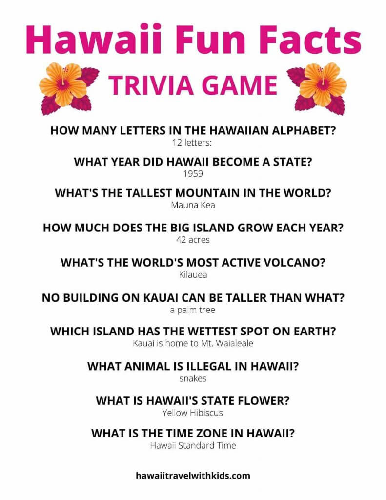 50 Fun Facts About Hawaii Free Hawaiian Trivia Printable Hawaii Travel With Kids