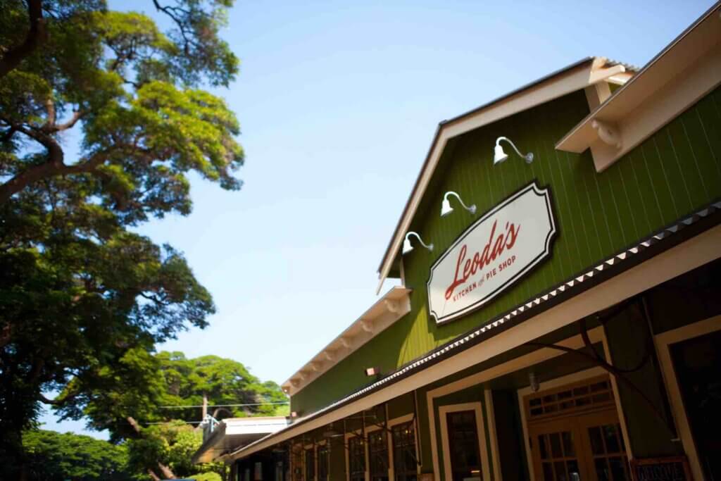 Leoda's Kitchen and Pie Shop is one of the best breakfast places in Maui. Image of the Leoda's sign on a green building.