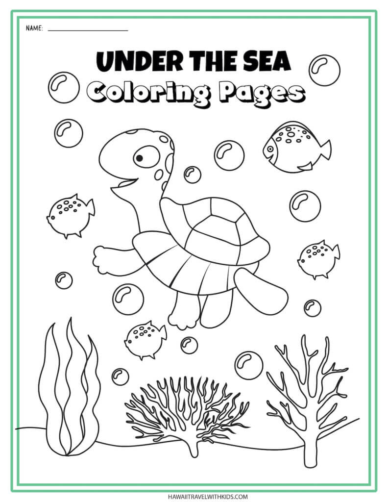 Get this sea turtle coloring page by top Hawaii blog Hawaii Travel with Kids. Image of a sea turtle swimming in the ocean.