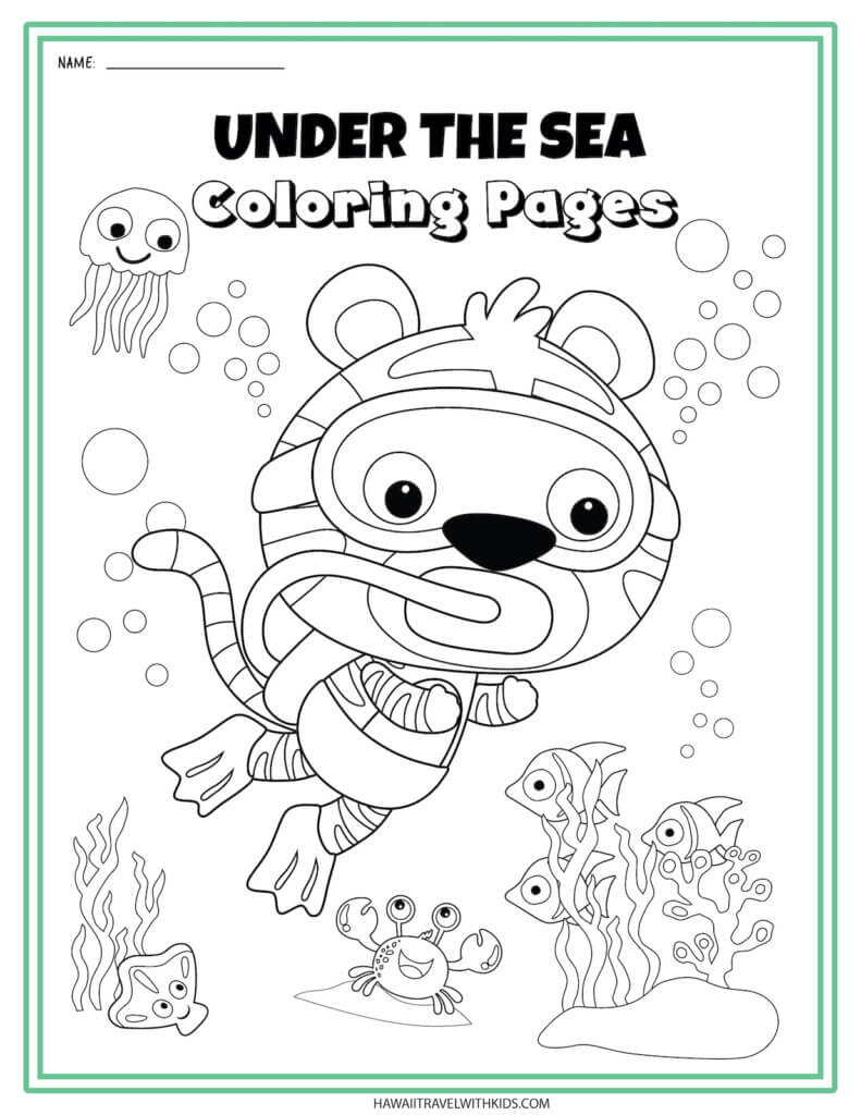 Get these Sea Animal Coloring Pages by top Hawaii blog Hawaii Travel with Kids. Image of a snorkeling koala bear