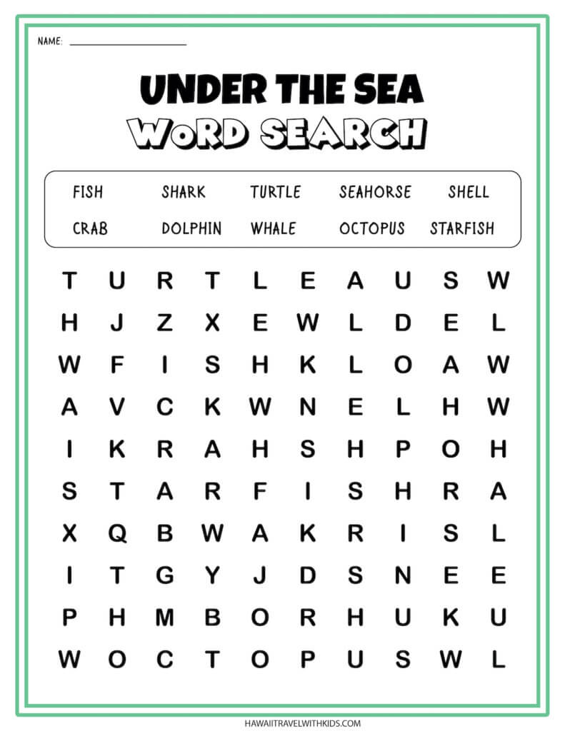 Under the Sea word search by top Hawaii blog Hawaii Travel with kids.