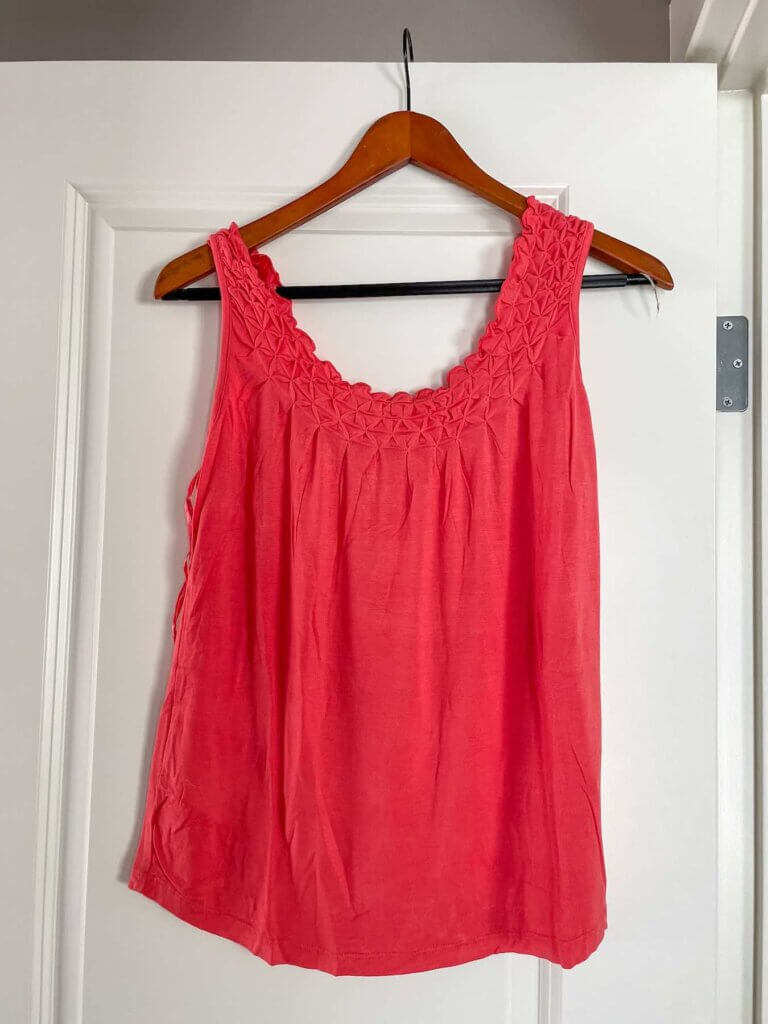 This coral pink top came in my Wantable style box when I requested amazing Hawaii outfit ideas. Image of an origami pleated tank top.