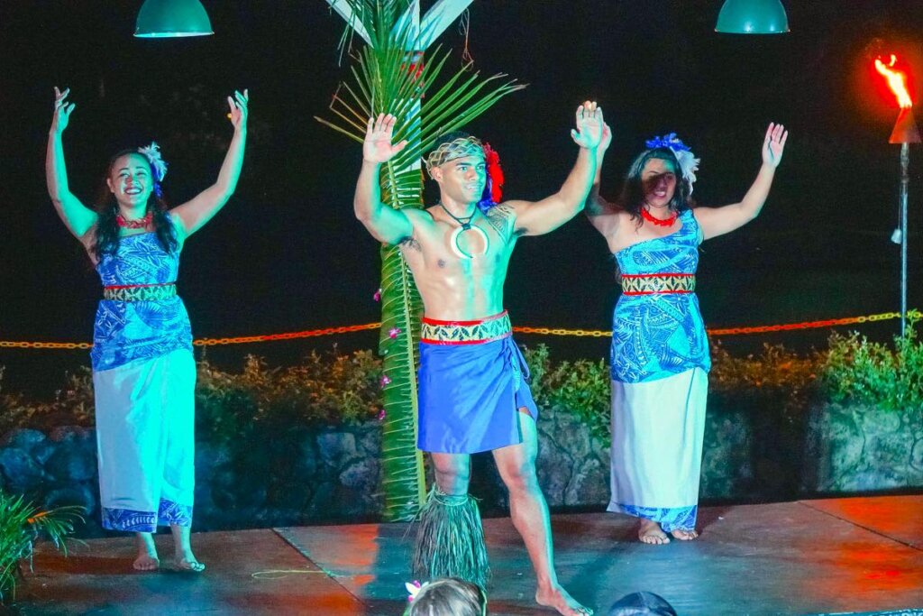 Toa Luau is the best luau on Oahu's North Shore. Image of Samoan dancers performing on stage at night.