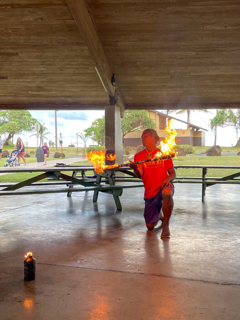 Image of a man doing Samoan fire dancing on Kauai.